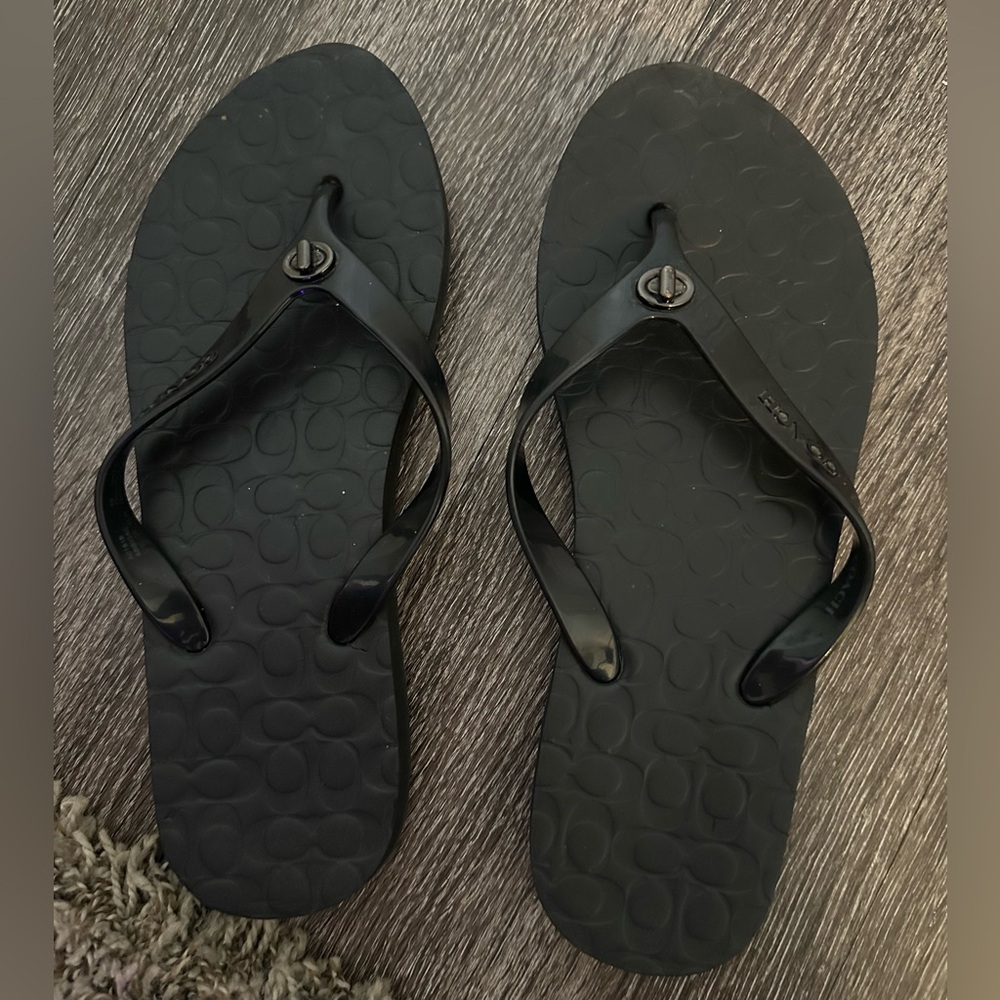 Authentic Coach Black Sandals with Logo Accent